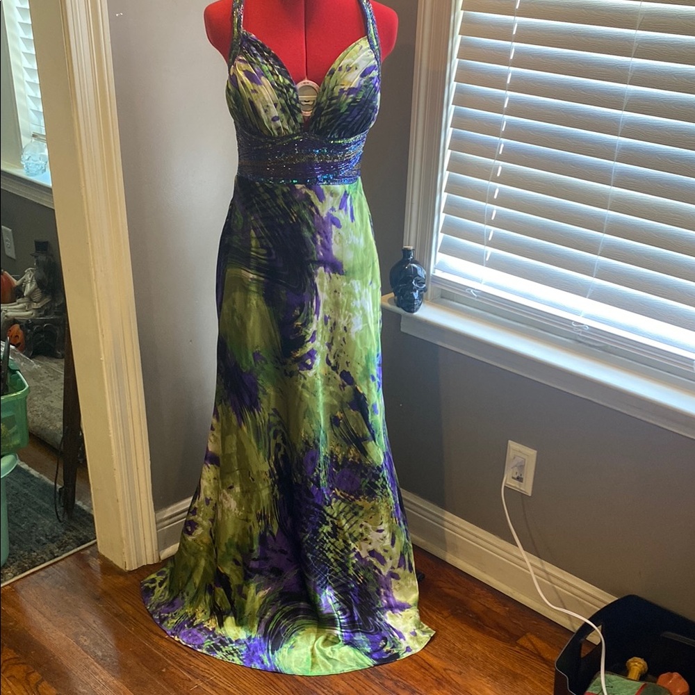 Red and Black Halter Prom Gown
